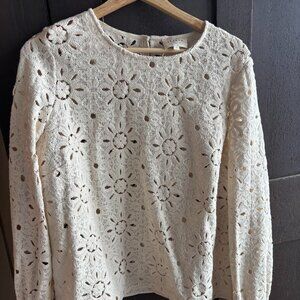 Beautiful Sezane White crochet Crew shirt US size 14